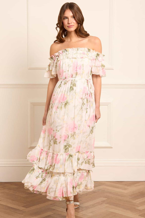 needle & thread Rose Chiffon Off-Shoulder Ankle Gown