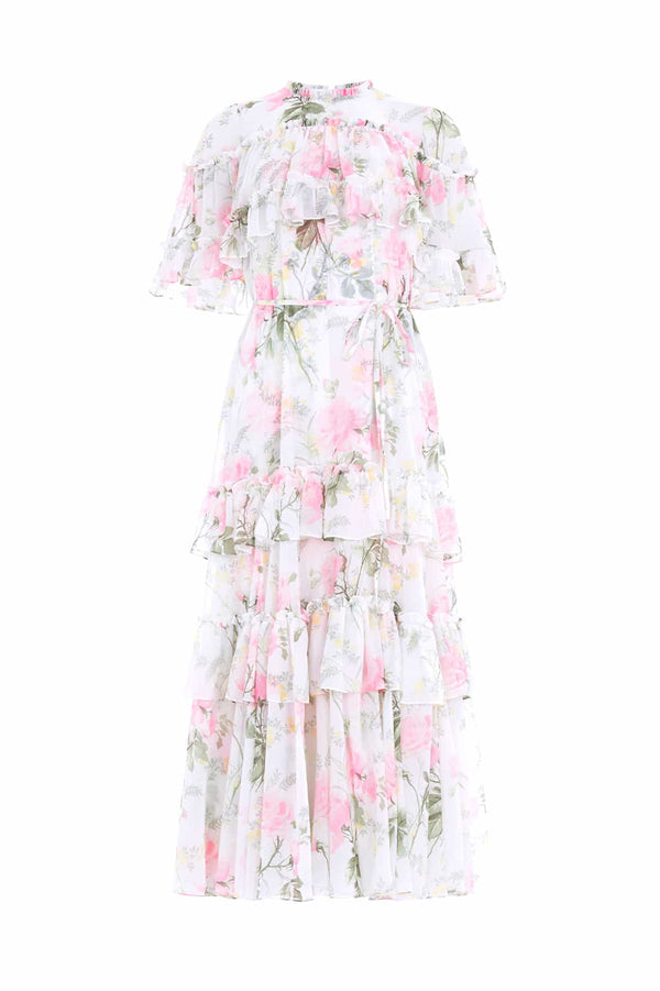 Needle & Thread Rose Chiffon Tiered Cape Ankle Gown