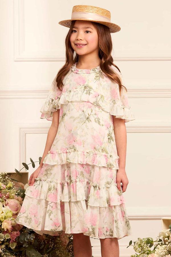 needle & thread Rose Chiffon Tiered Cape Kids Dress