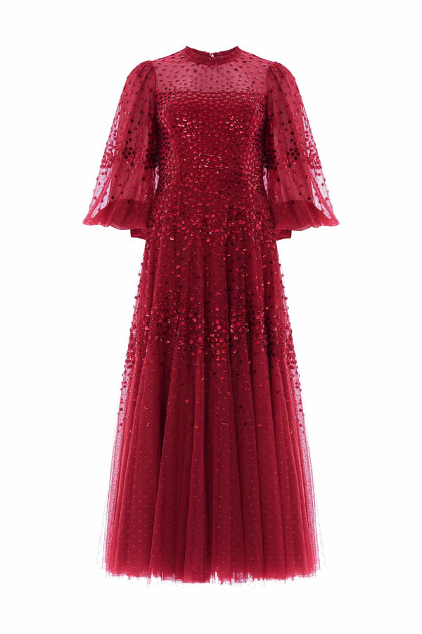 Needle & Thread Scallop Sequin Round Neck Ankle Gown