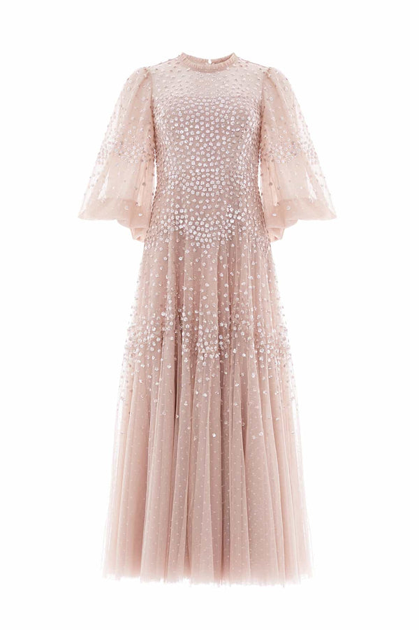 Needle & Thread Scallop Sequin Round Neck Ankle Gown