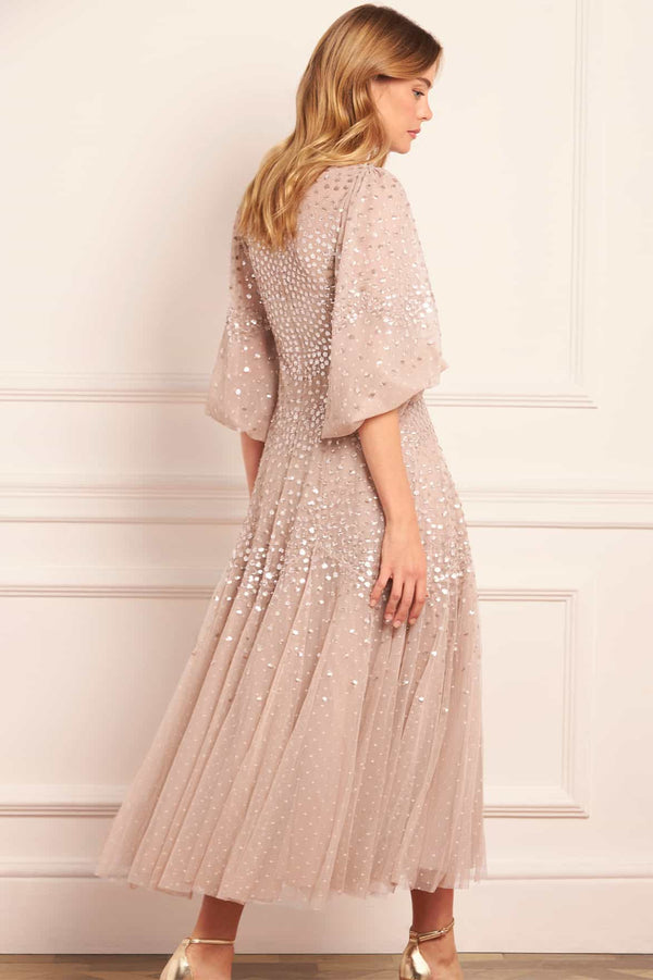 Needle & Thread Scallop Sequin Round Neck Ankle Gown