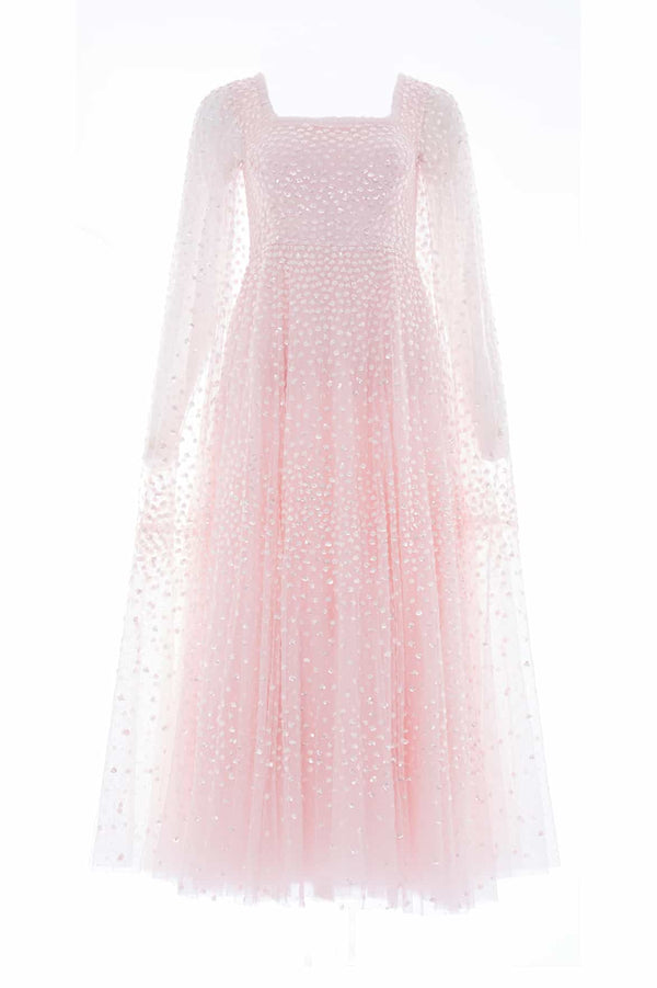 Needle & Thread Scatter Dot Cape Sleeve Ankle Gown