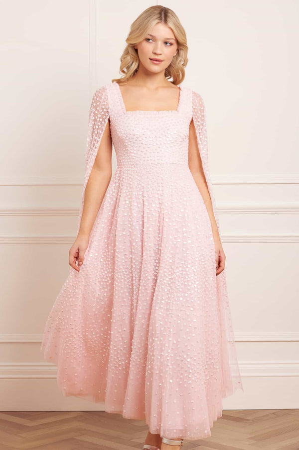 Needle & Thread Scatter Dot Cape Sleeve Ankle Gown