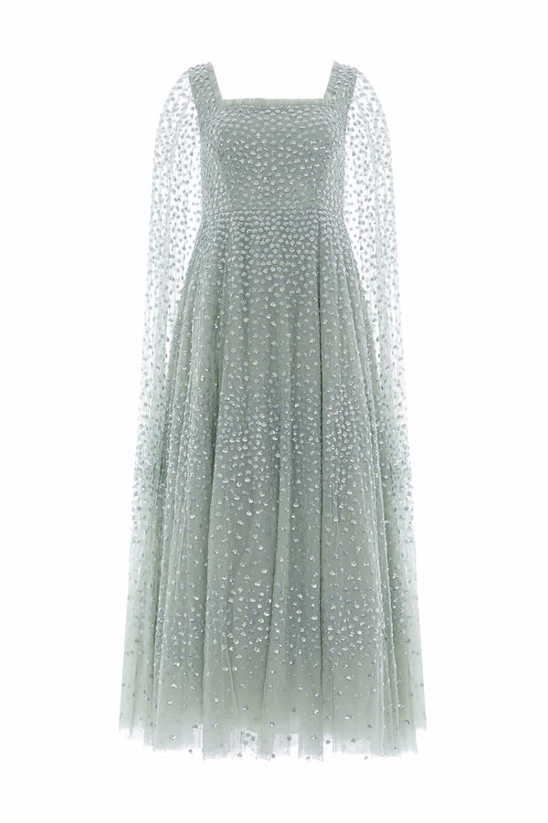 Needle & Thread Scatter Dot Cape Sleeve Ankle Gown