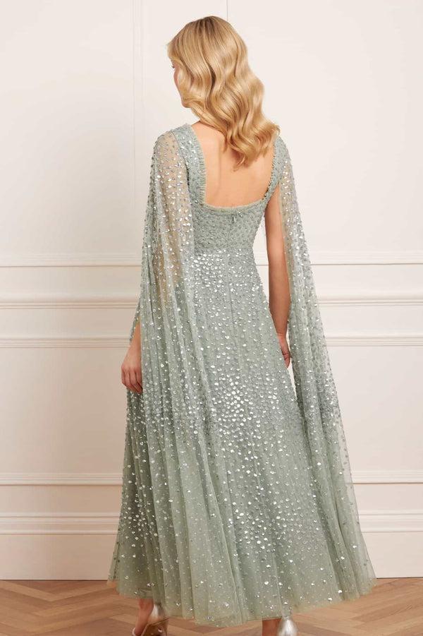 Needle & Thread Scatter Dot Cape Sleeve Ankle Gown