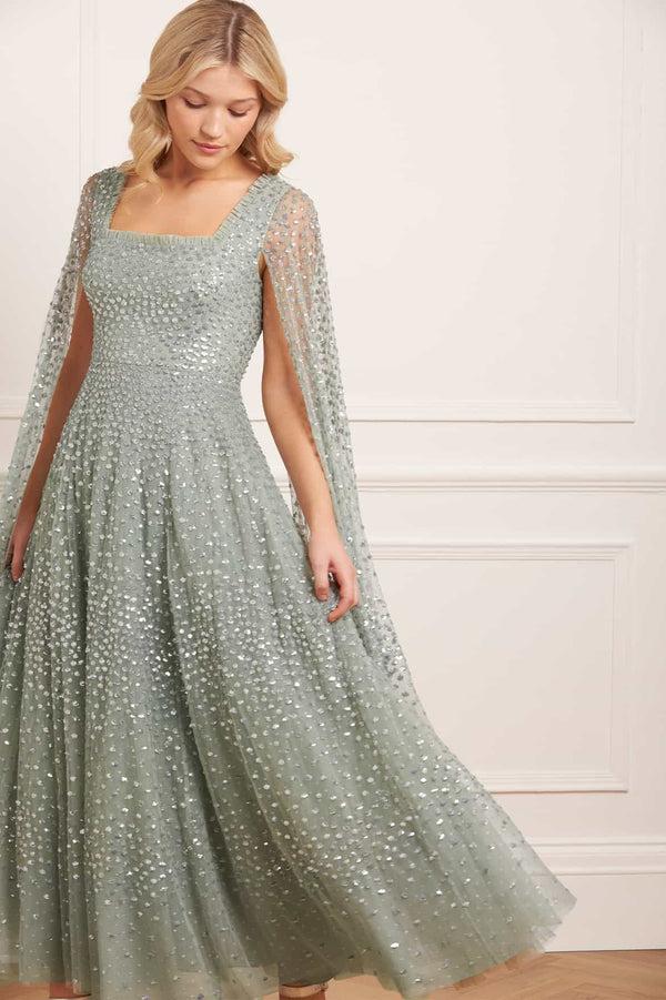 needle & thread Scatter Dot Cape Sleeve Ankle Gown