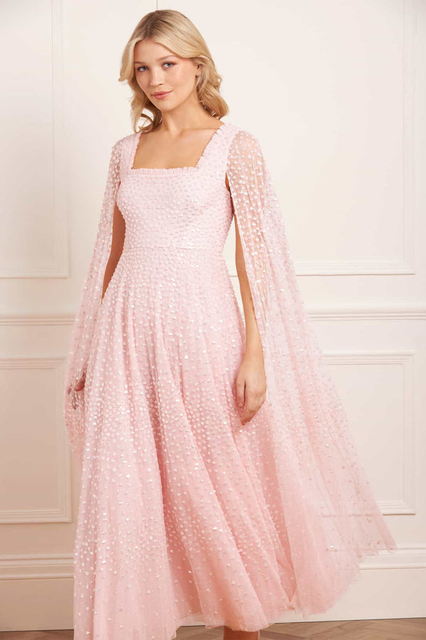 needle & thread Scatter Dot Cape Sleeve Ankle Gown