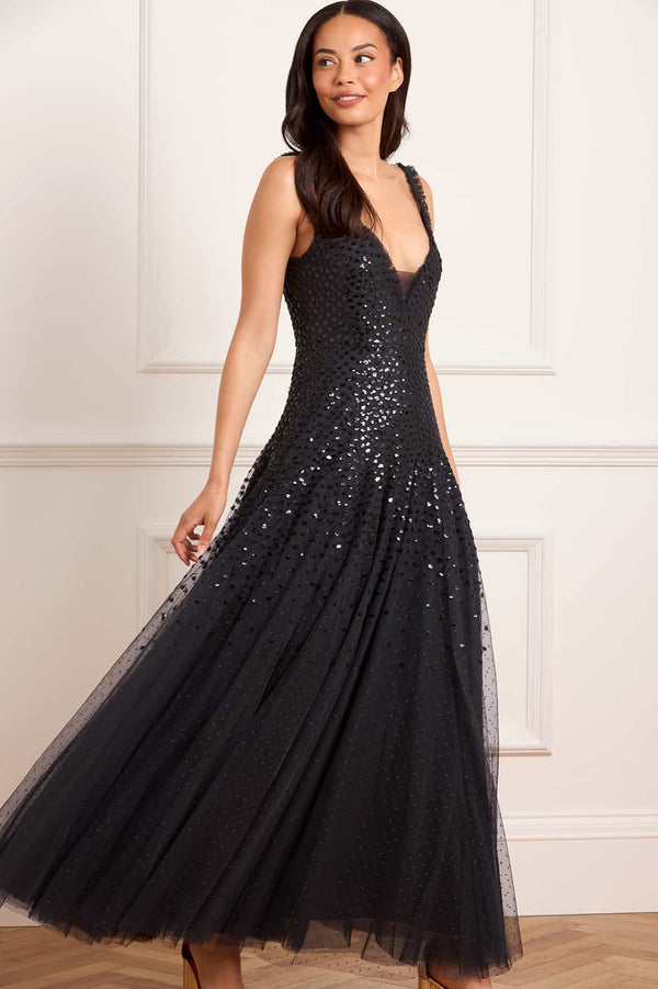 Needle & Thread Sequin Cascade Cami Plunge Gown