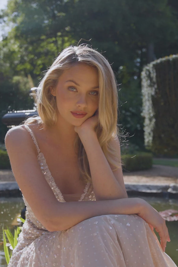 Needle & Thread Sequin Cascade Cami Plunge Gown