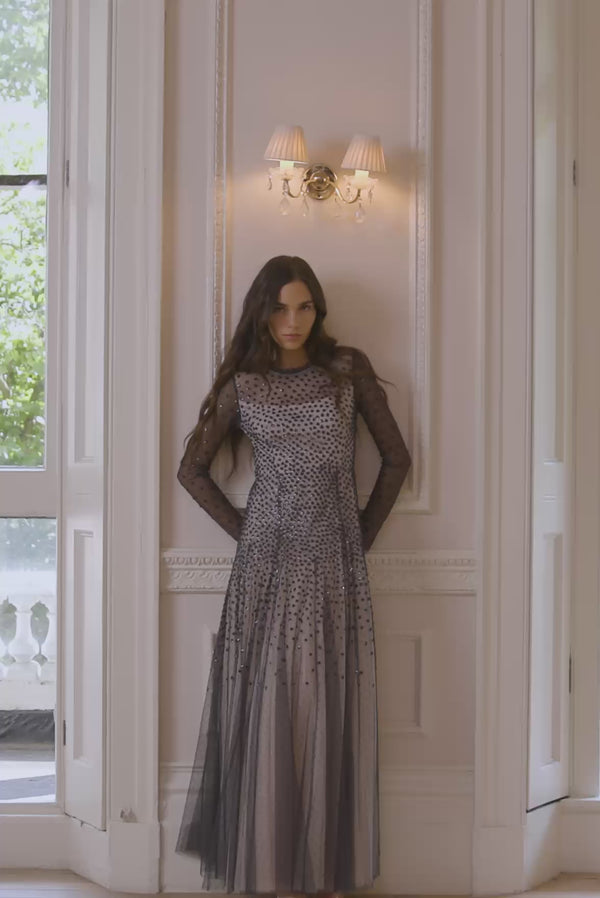Needle & Thread Sequin Cascade Round Neck Gown