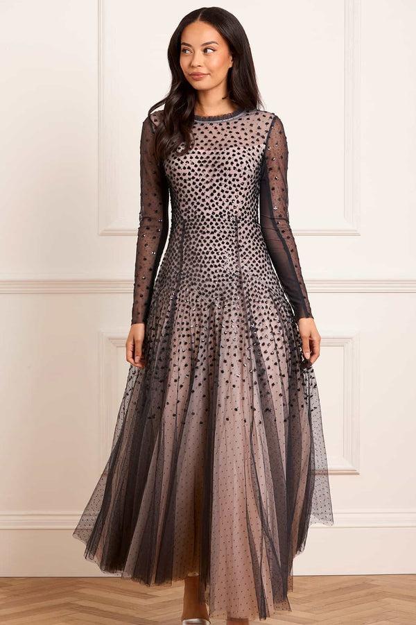 Needle & Thread Sequin Cascade Round Neck Gown