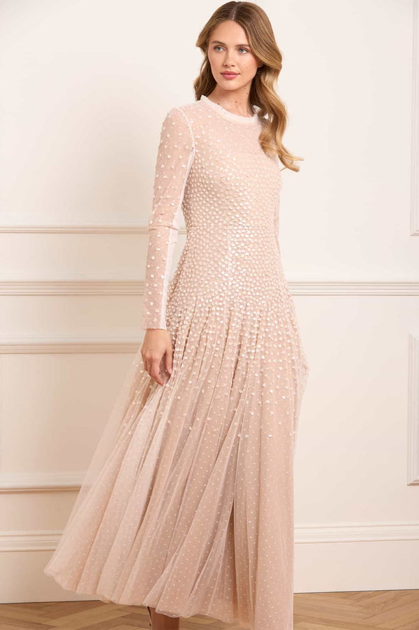 Needle & Thread Sequin Cascade Round Neck Gown