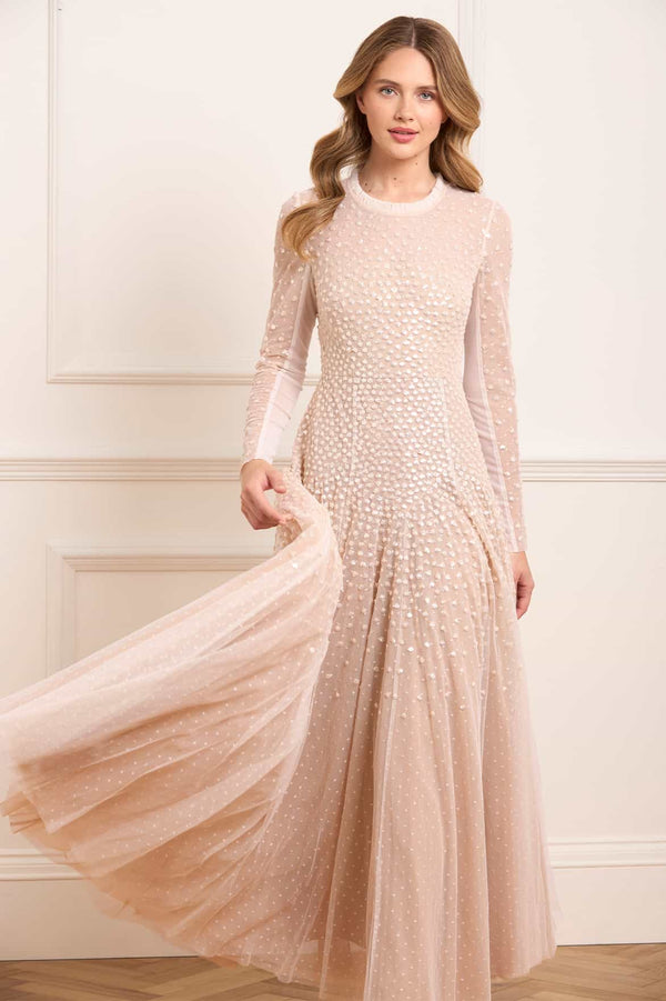 needle & thread Sequin Cascade Round Neck Gown