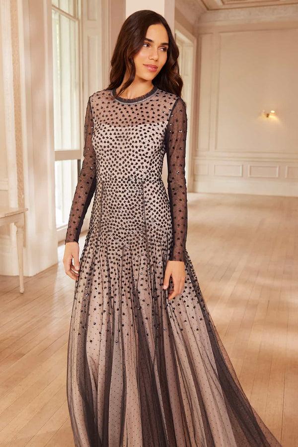 needle & thread Sequin Cascade Round Neck Gown
