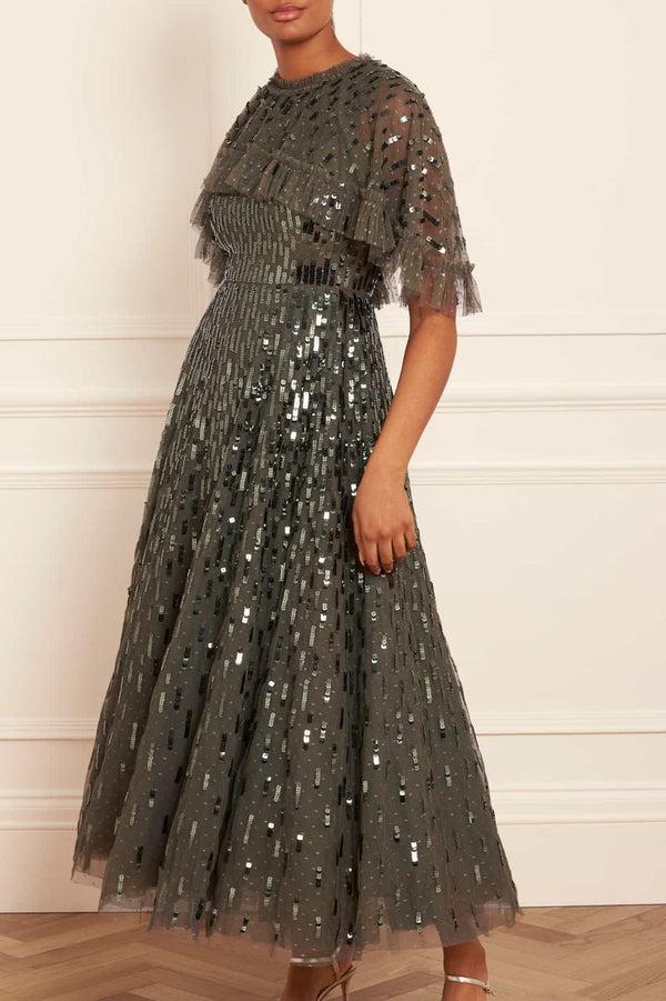 Needle & Thread Sequin Dash Cape Ankle Gown