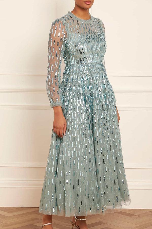 Needle & Thread Sequin Dash Long Sleeve Ankle Gown