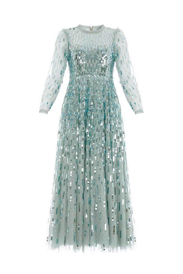Needle & Thread Sequin Dash Long Sleeve Ankle Gown