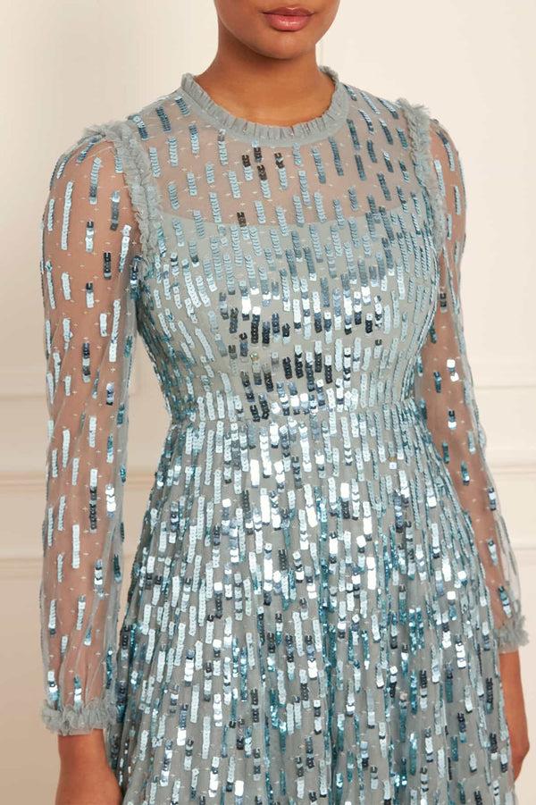 Needle & Thread Sequin Dash Long Sleeve Ankle Gown