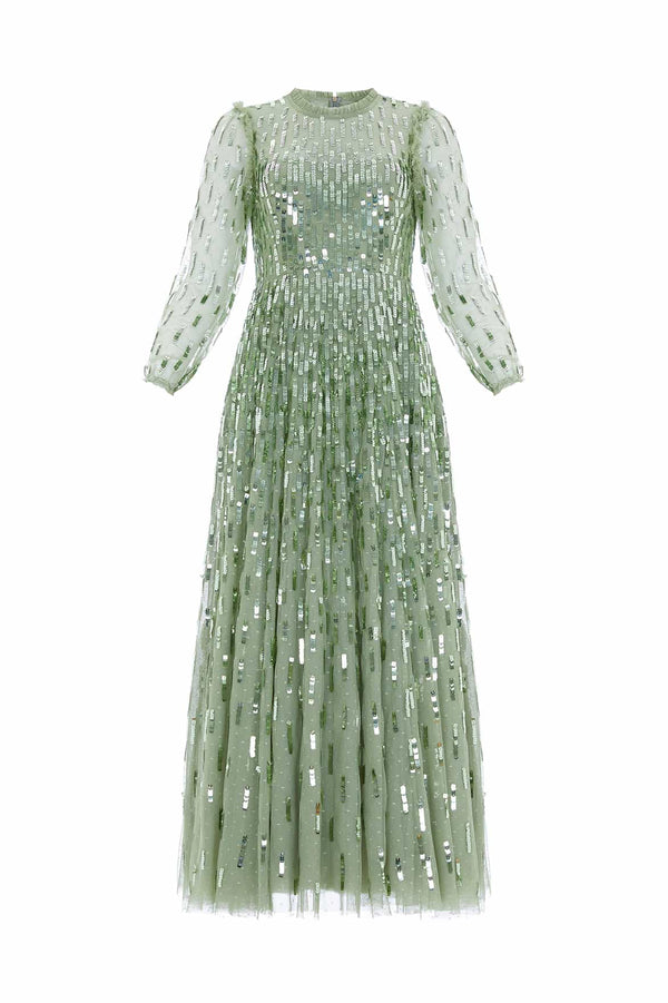 Needle & Thread Sequin Dash Long Sleeve Ankle Gown