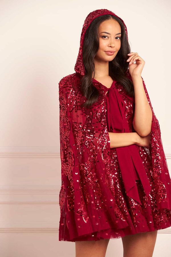 Needle & Thread Sequin Ribbon Hooded Cape