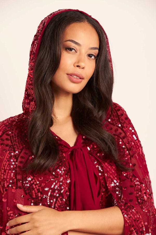 Needle & Thread Sequin Ribbon Hooded Cape