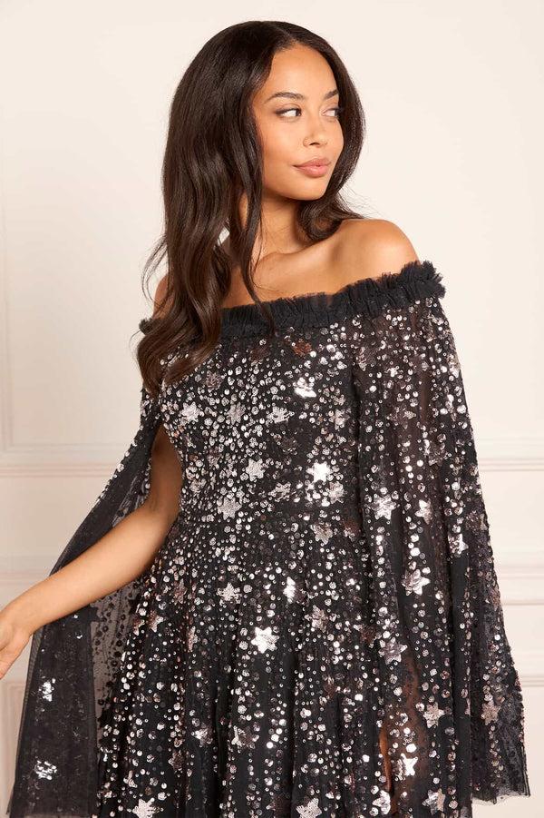 Needle & Thread Shooting Stars Cape Micro Mini Dress