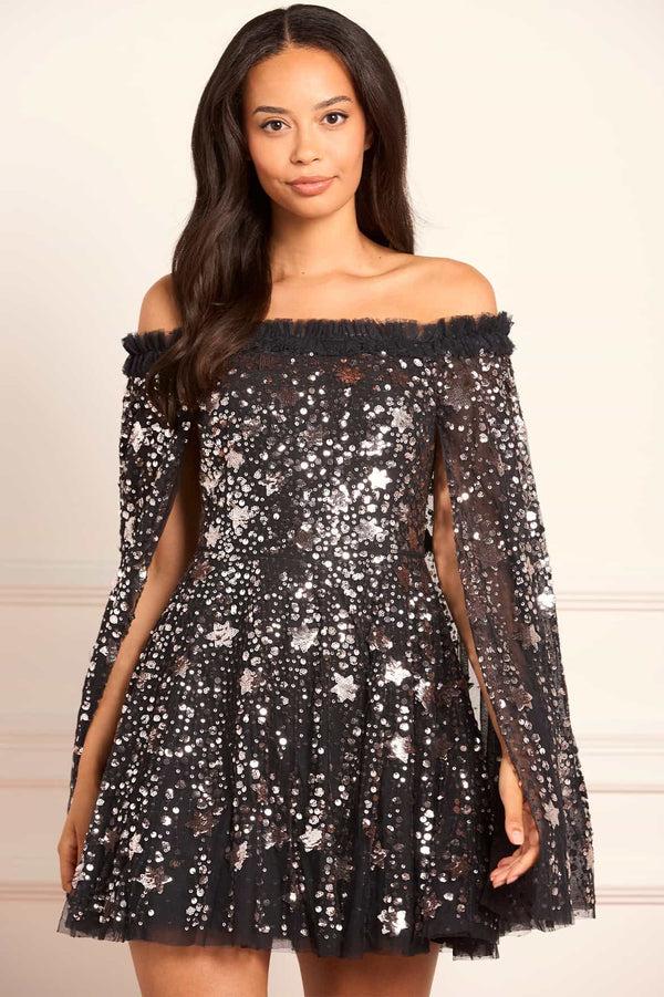 needle & thread Shooting Stars Cape Micro Mini Dress