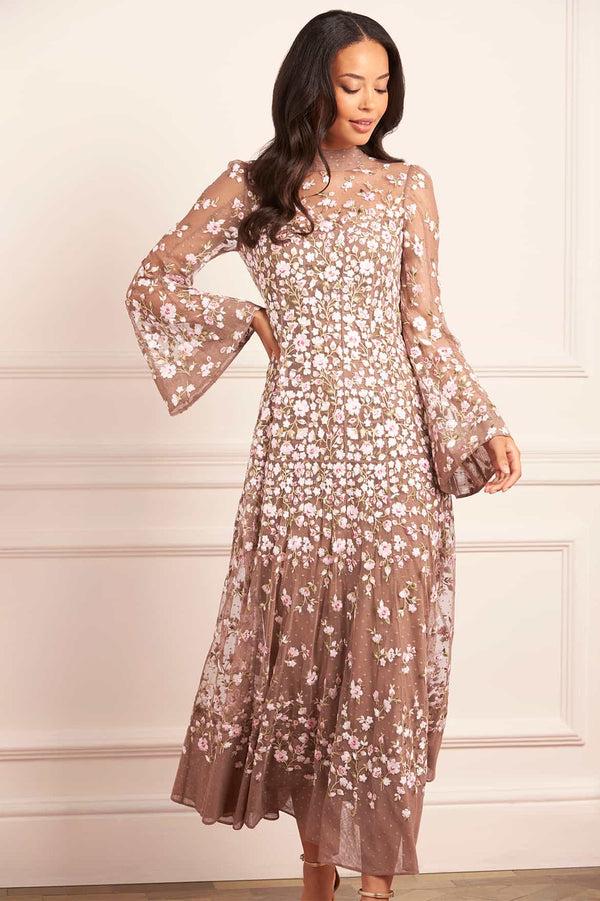 needle & thread Sylvia Rose Long Sleeve Ankle Gown