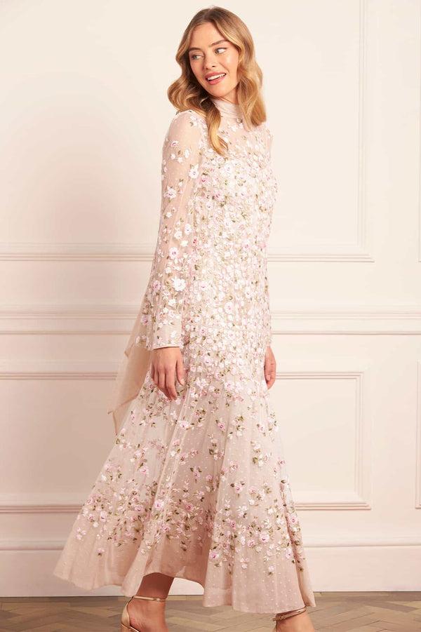 needle & thread Sylvia Rose Long Sleeve Ankle Gown