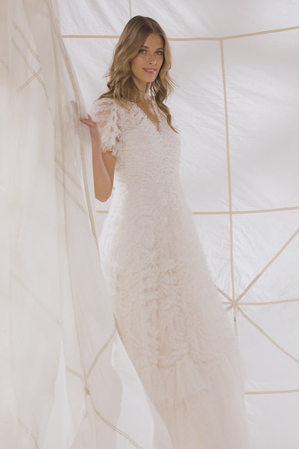 Needle & Thread Verity Ruffle V-Neck Gown