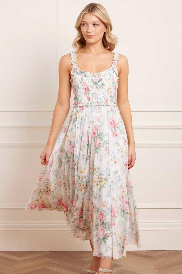 needle & thread Pompadour Garden Chiffon Smocked Cami Ankle Gown