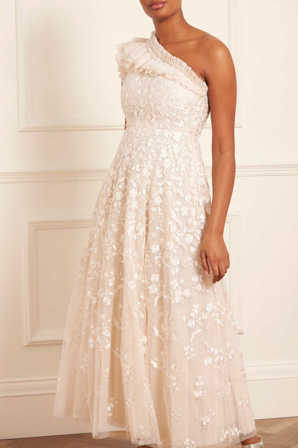 Needle & Thread Posy Pirouette One-Shoulder Ankle Gown