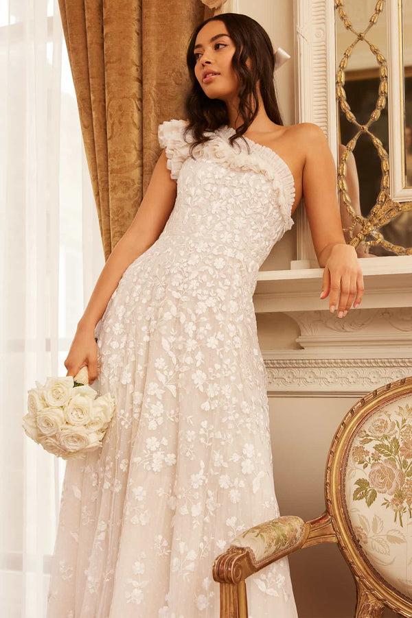 needle & thread Posy Pirouette One-Shoulder Ankle Gown