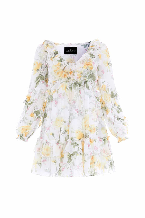 Needle & Thread Rose Chiffon Long Sleeve Micro Mini Dress