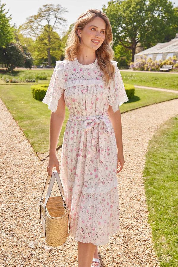 needle & thread Rose Ditsy Cotton Broderie Midaxi Dress