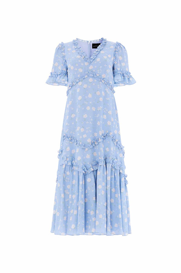 Needle & Thread Rose Ditsy Satin V-Neck Ballerina Dress