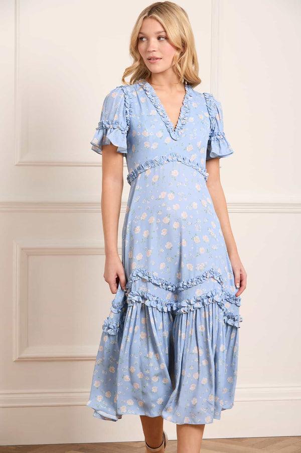 needle & thread Rose Ditsy Satin V-Neck Ballerina Dress