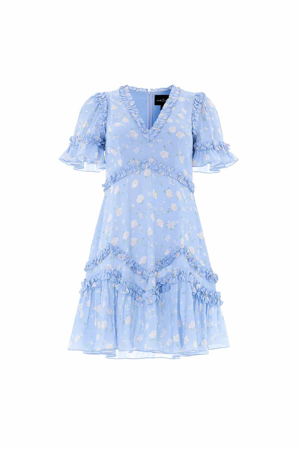 Needle & Thread Rose Ditsy Satin V-Neck Micro Mini Dress