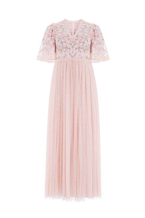 Needle & Thread Rosie Lace Bodice Short Sleeve V-Neck Ankle Gown