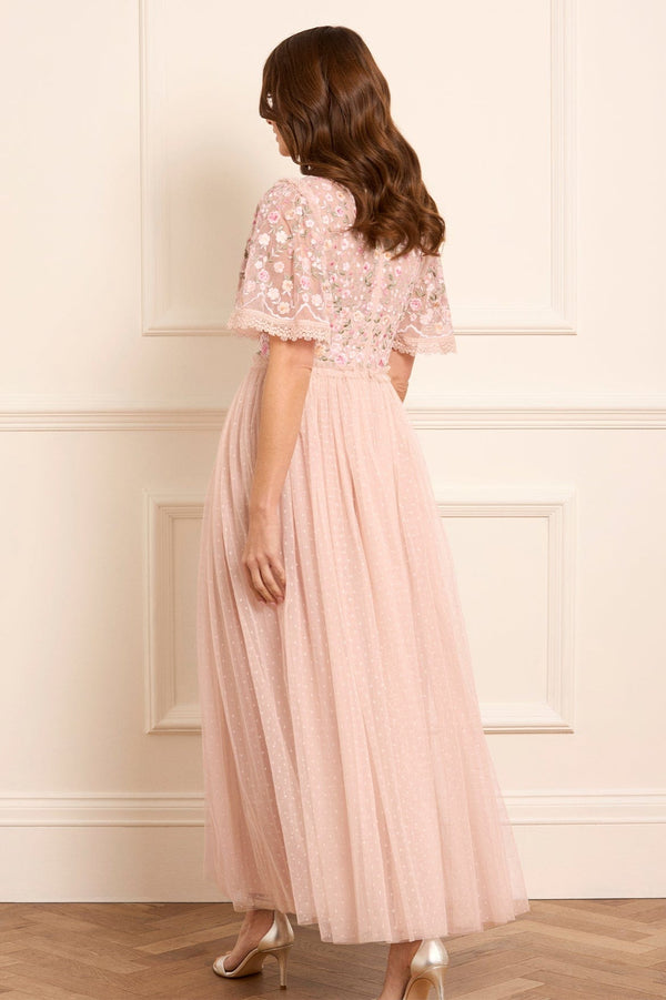 Needle & Thread Rosie Lace Bodice Short Sleeve V-Neck Ankle Gown