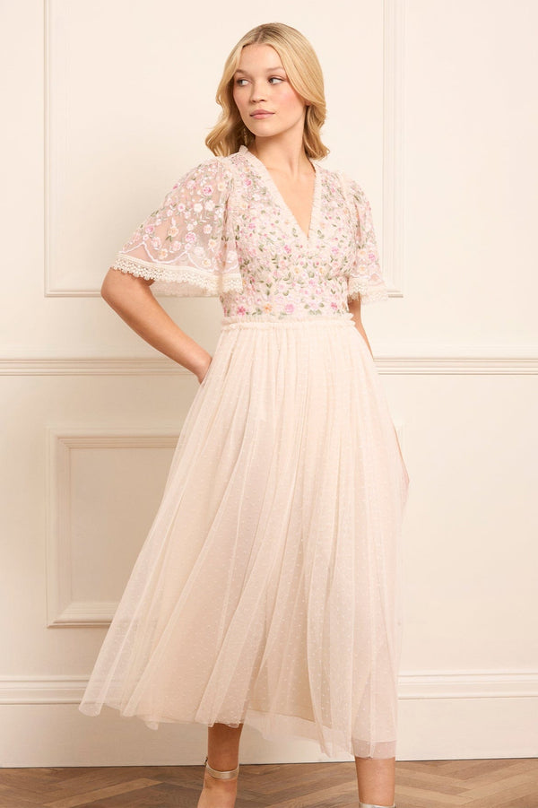 needle & thread Rosie Lace Bodice Short Sleeve V-Neck Ballerina Dress