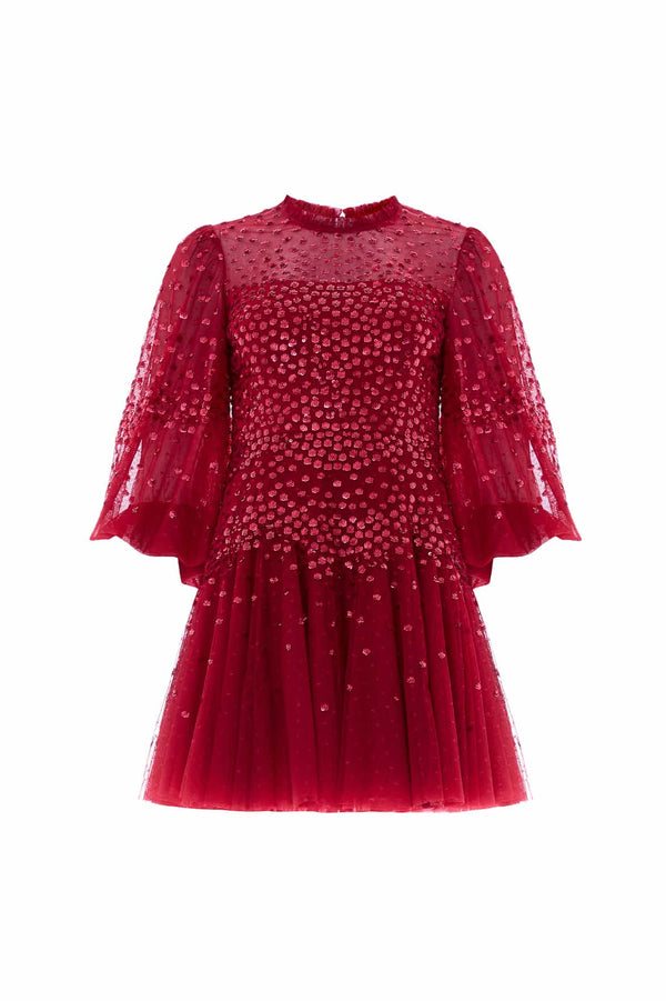 Needle & Thread Scallop Sequin Round Neck Micro Mini Dress
