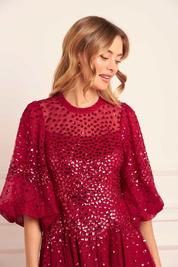 Needle & Thread Scallop Sequin Round Neck Micro Mini Dress