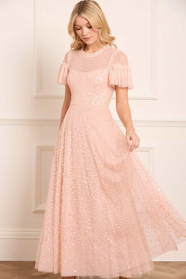 needle & thread Scatter Dot Round Neck Short Sleeve Ankle Gown