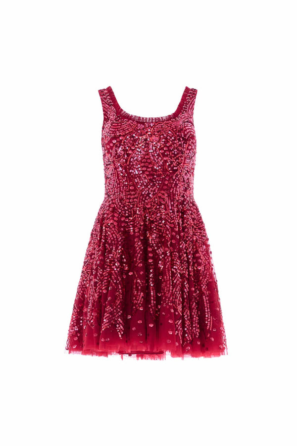Needle & Thread Sequin Ribbon Scoop Neck Micro Mini Dress