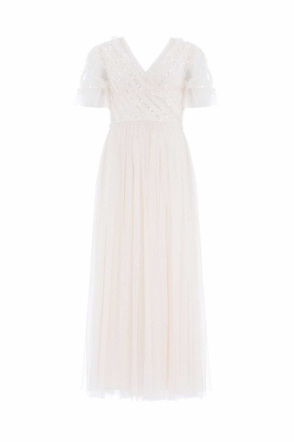 Needle & Thread Spiral Sequin Bodice V-Neck Ankle Gown