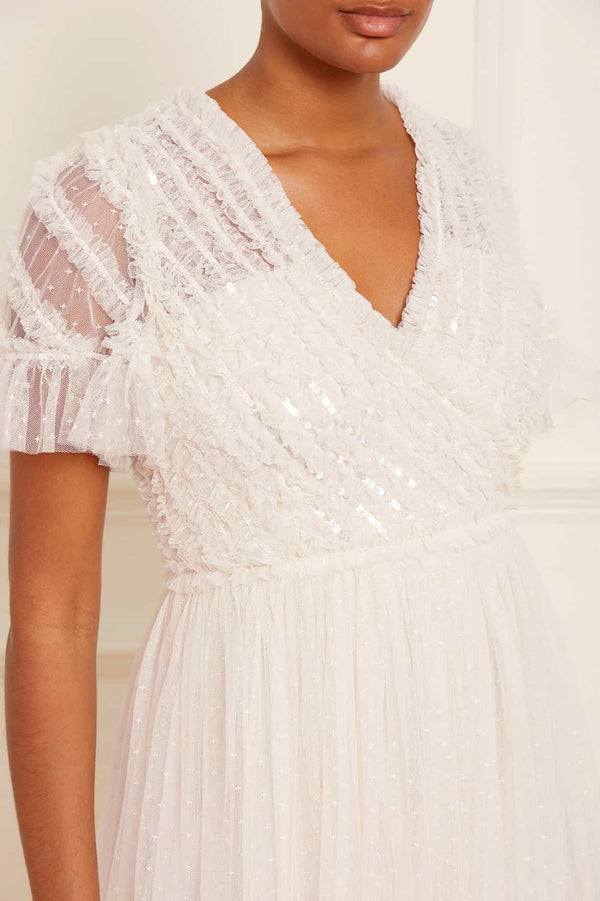 Needle & Thread Spiral Sequin Bodice V-Neck Ankle Gown