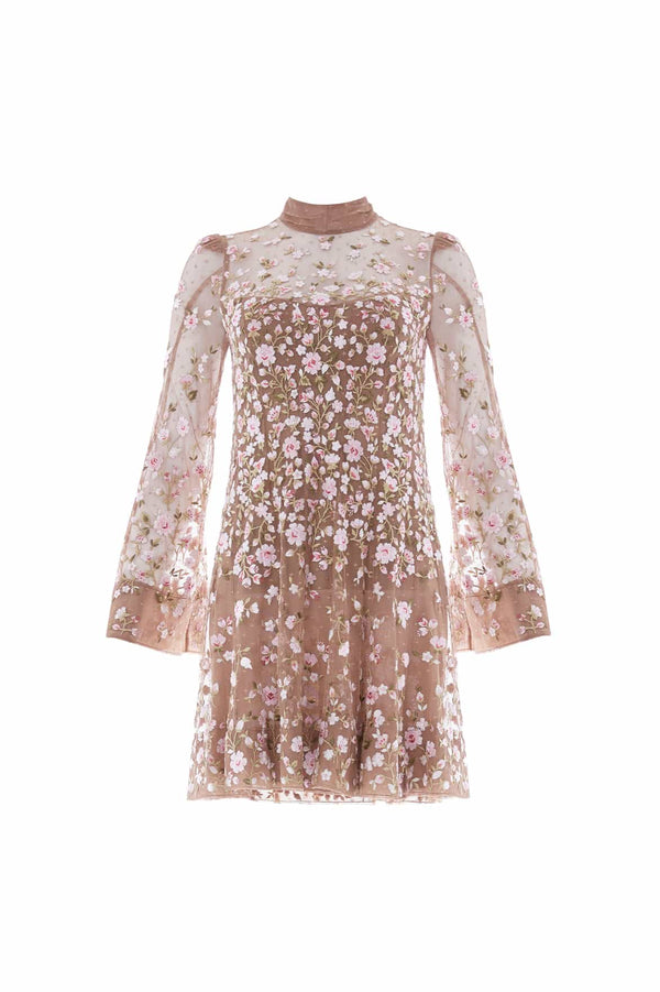 Needle & Thread Sylvia Rose Long Sleeve Micro Mini Dress