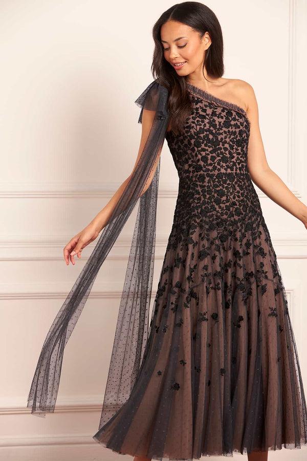 Needle & Thread Sylvia Rose One-Shoulder Bow Ankle Gown